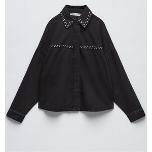 Zara Black Denim Studded Shirt Jacket